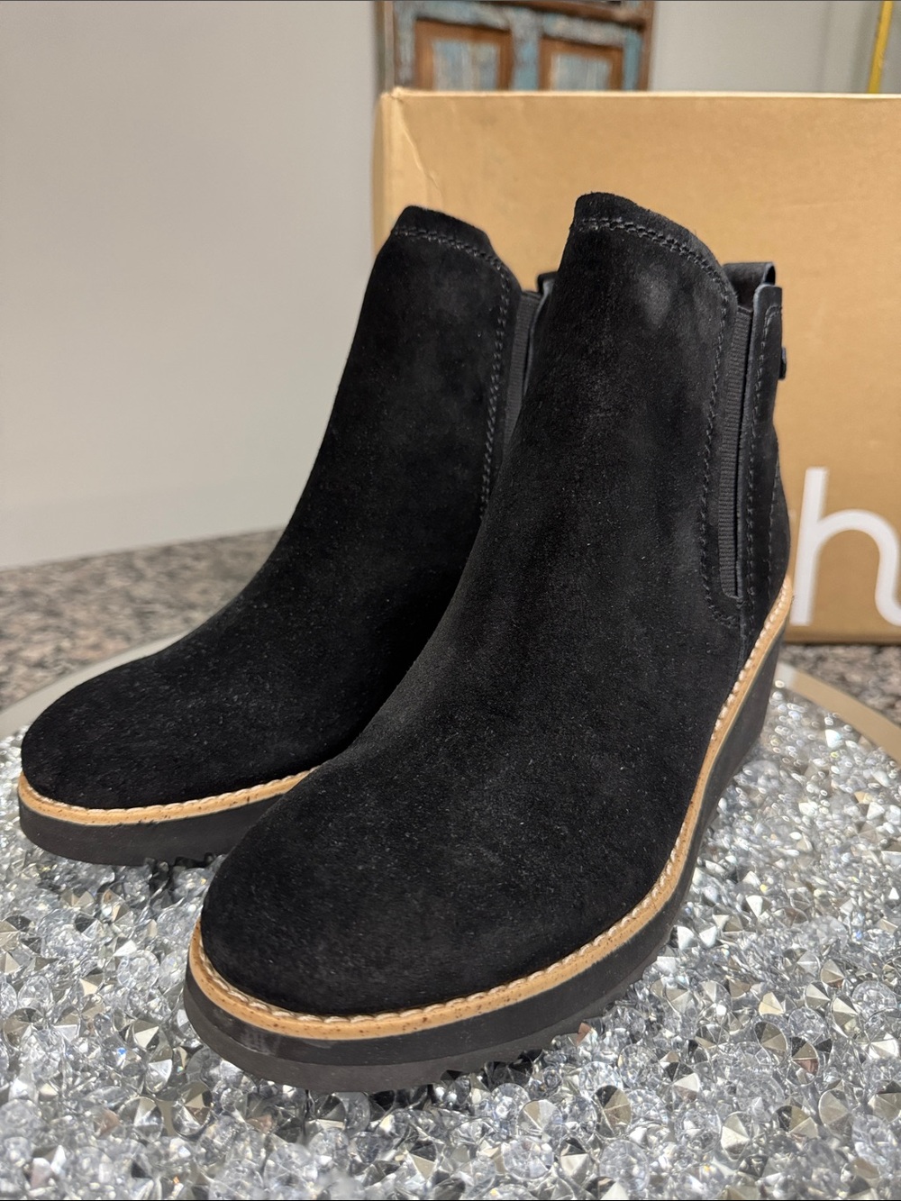 Earth Black Suede boho Wedge Ankle Boot - Women's NEW 9 - Picture 5 of 12